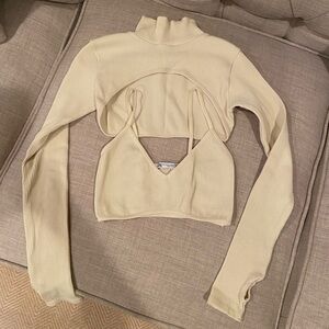 Zara ivory cropped ribbed tank top with matching sleeves